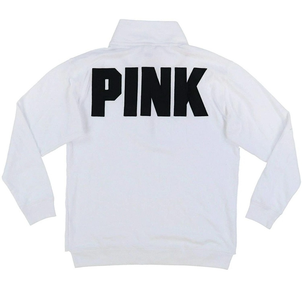 Pink Victoria Secret Sweatshirt Quarter Zip Pullover with Raw Edge Hem White
